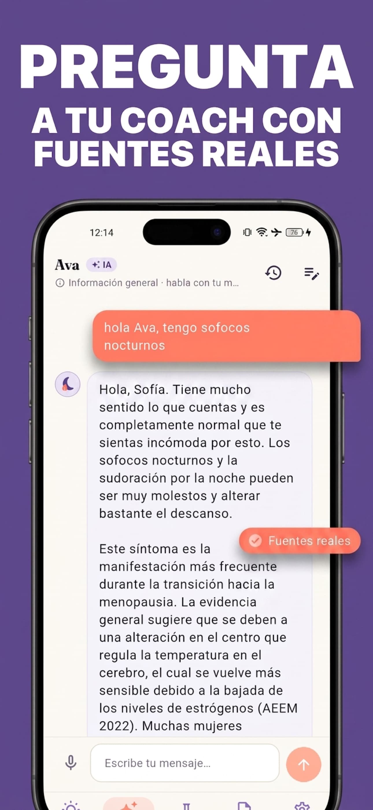Pregunta a tu coach de IA con fuentes reales (NAMS, AEEM, IMS, OMS)