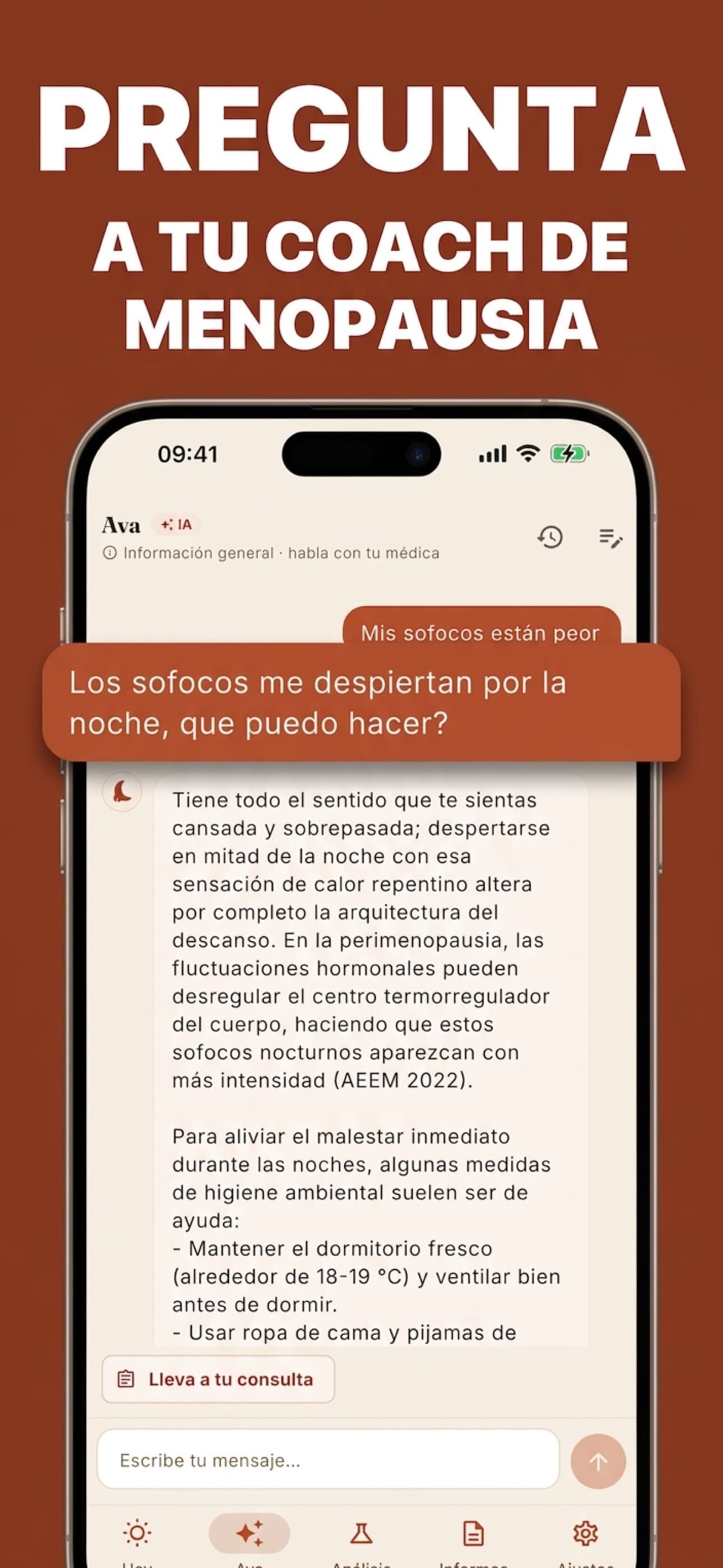 Pregunta a tu coach de menopausia y responde con fuentes reales (NAMS, AEEM, IMS, OMS)