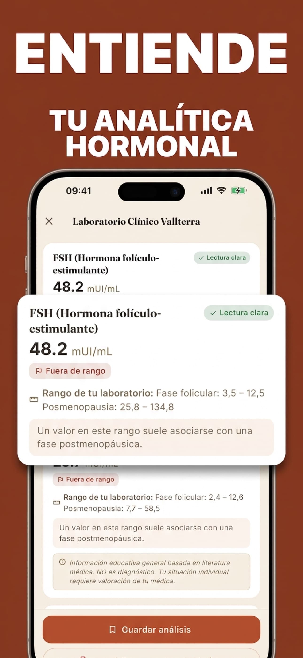 Entiende tu analítica hormonal: la FSH y su rango, leídos sobre el del laboratorio