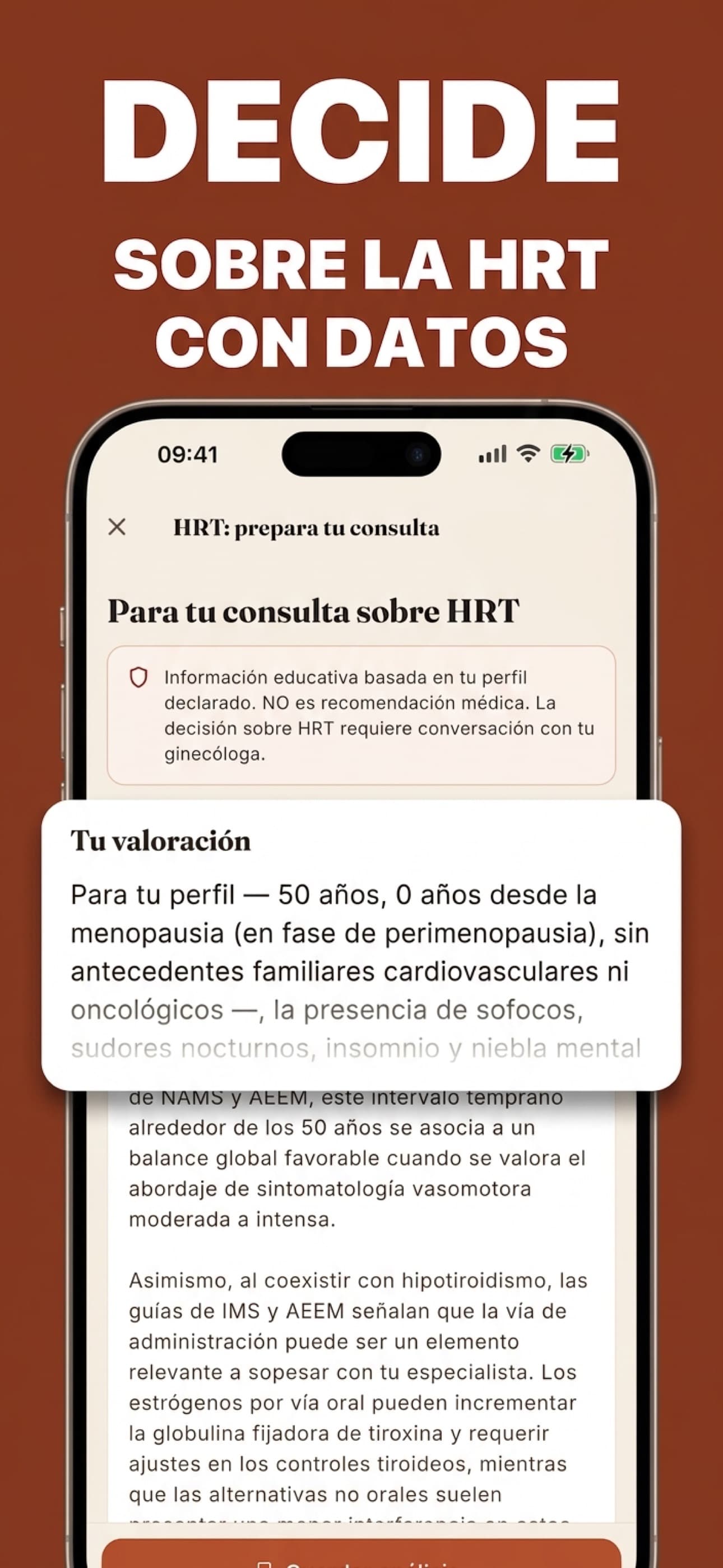 Decide sobre la terapia hormonal (THM) con información según tu perfil