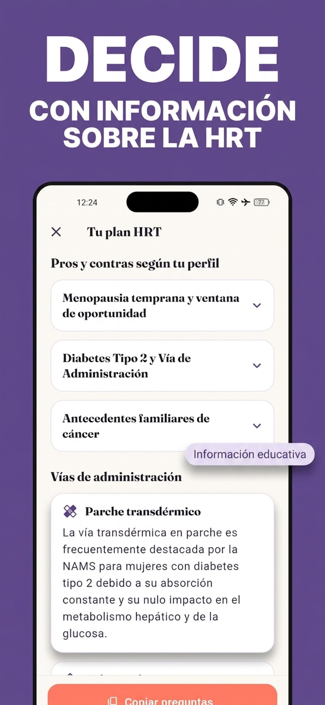 Decide con información sobre la terapia hormonal (THM) según tu perfil